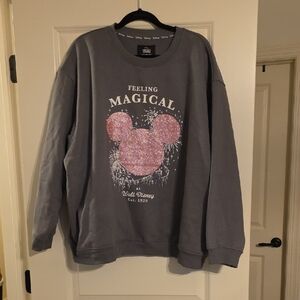NWT Primark Disney Gray Sweatshirt with Pink Glitter Mickey WALT DISNEY WORLD XL